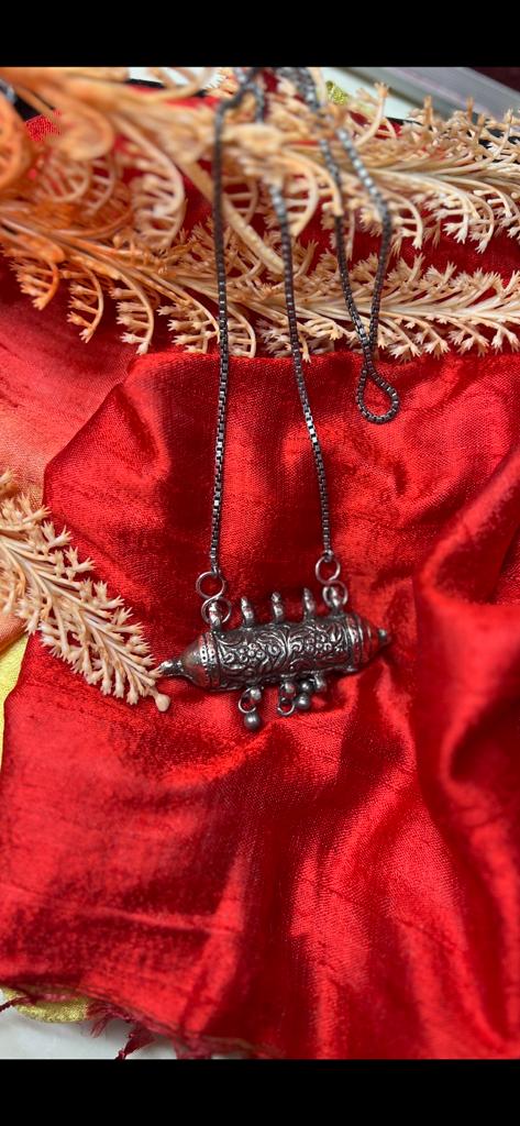 Long Chain with Beautiful oxidized Big Size Capsule Pendant