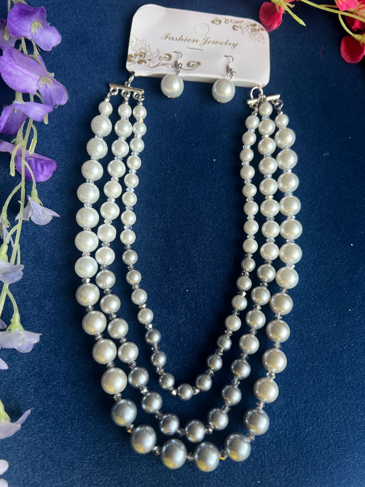 White &amp; Grey Pearl Handcrafted Layered Necklace