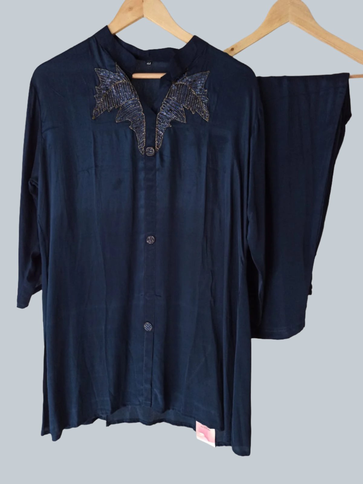 Navy Blue Shirt satin co-ord set