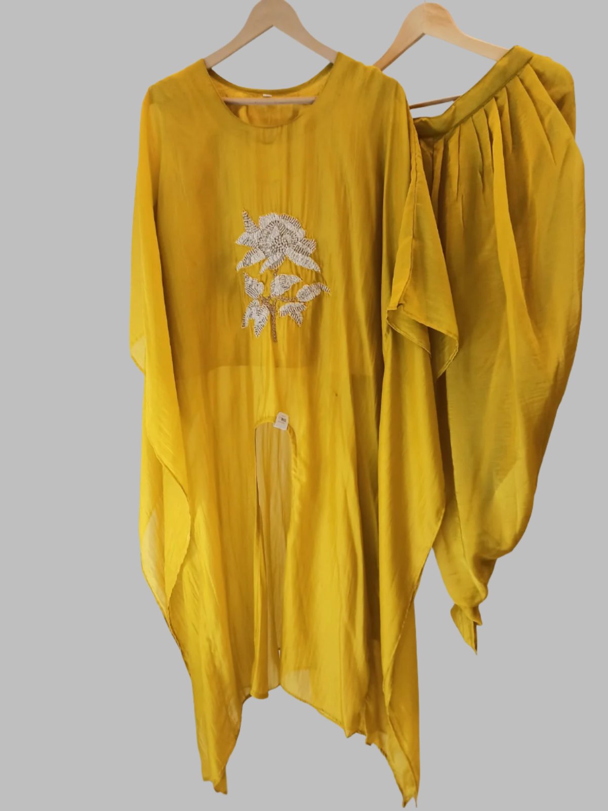 Mustard  Georgette Satin co-ord set with tulip pant