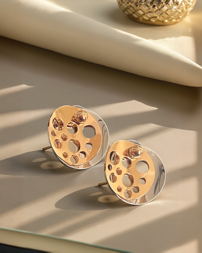 Modern Dual-Tone Geometric Stud Earrings