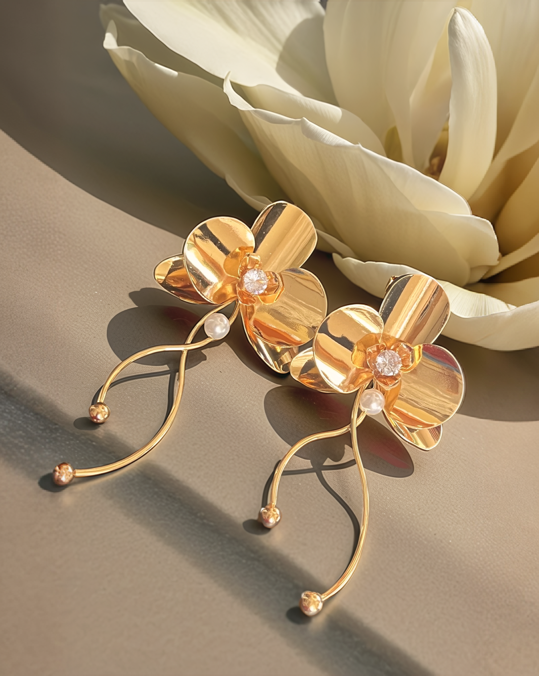 Golden Orchid Elegance Drop Earrings