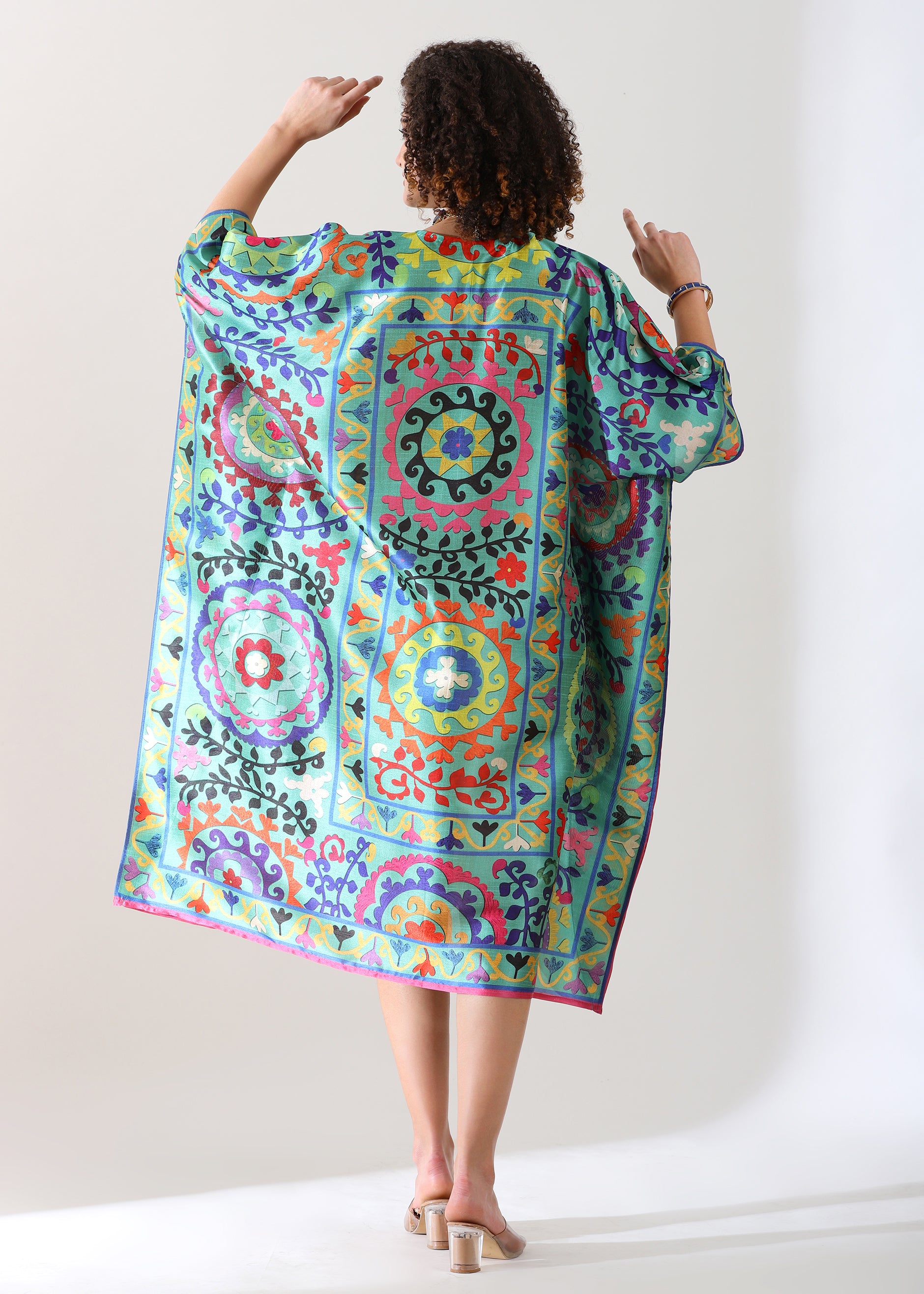 Madhubani Printed Stitched Kaftan: Green Base, Viscose Silk, Calf Length, Free Size - Stylish &amp; Chic for Women