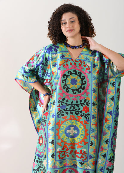 Madhubani Printed Stitched Kaftan: Green Base, Viscose Silk, Calf Length, Free Size - Stylish &amp; Chic for Women