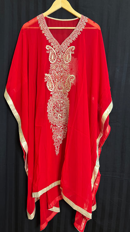 Red Festive Georgette Kaftan with Zari embroidery