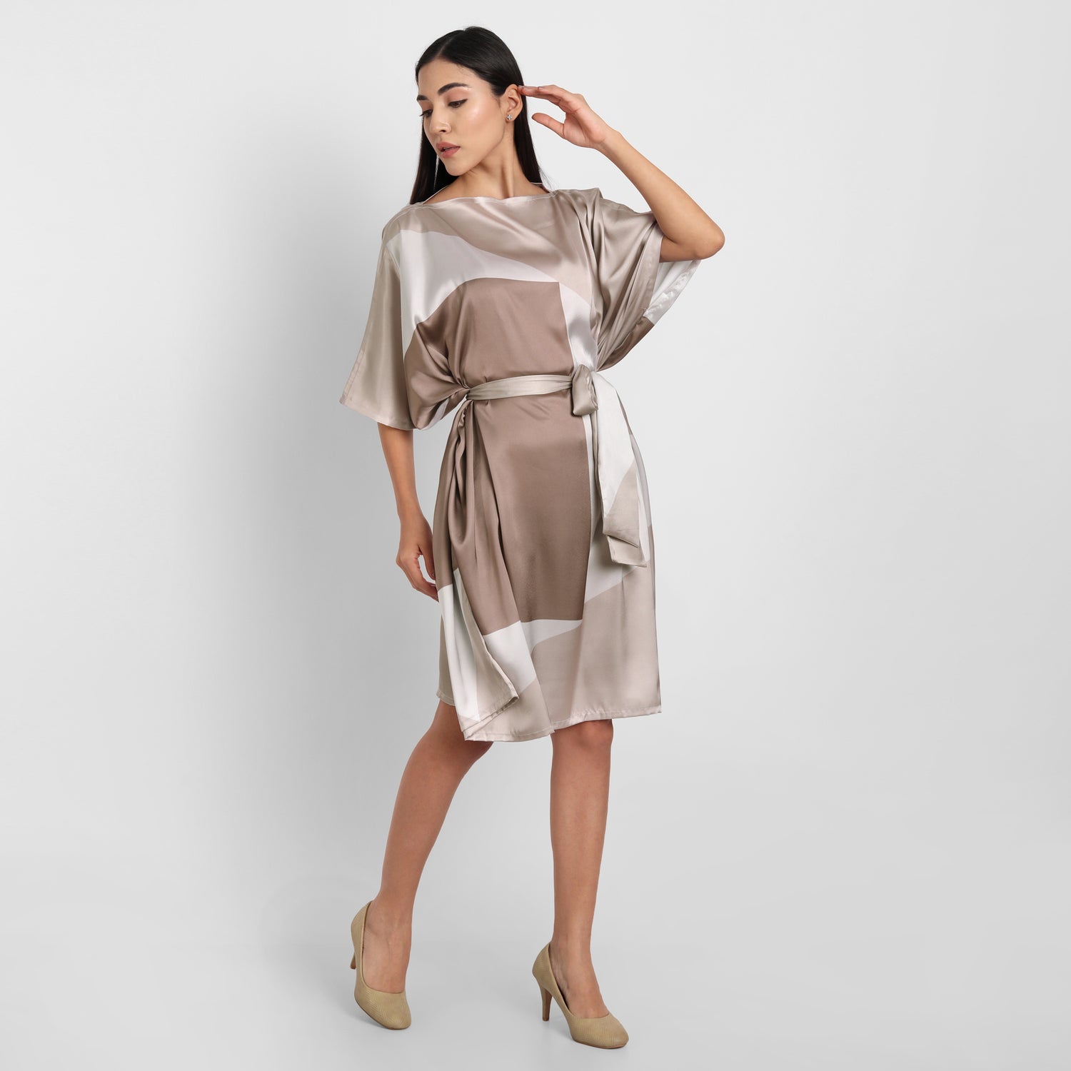 Mocha Latte Short Silk Kaftan Dress