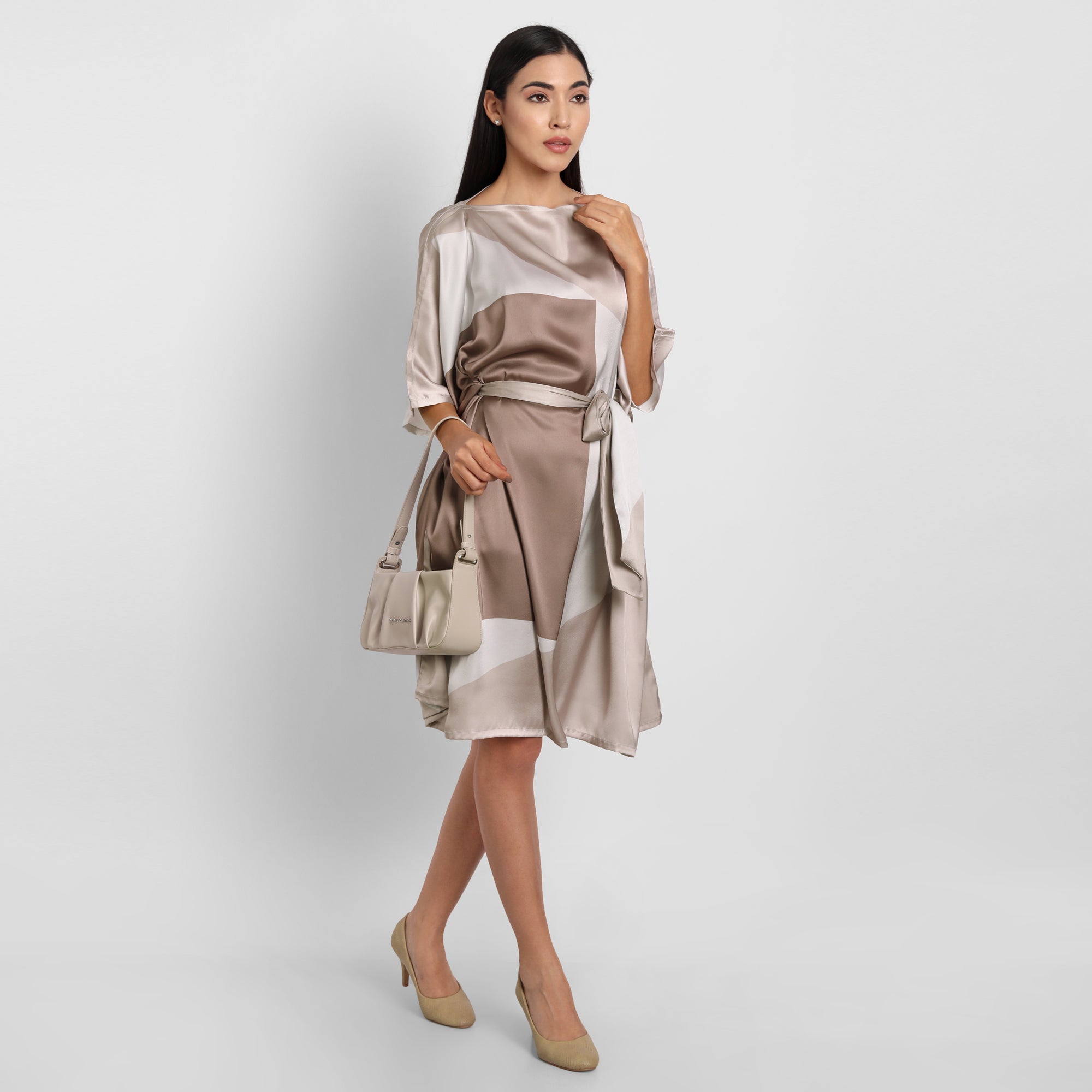 Mocha Latte Short Silk Kaftan Dress