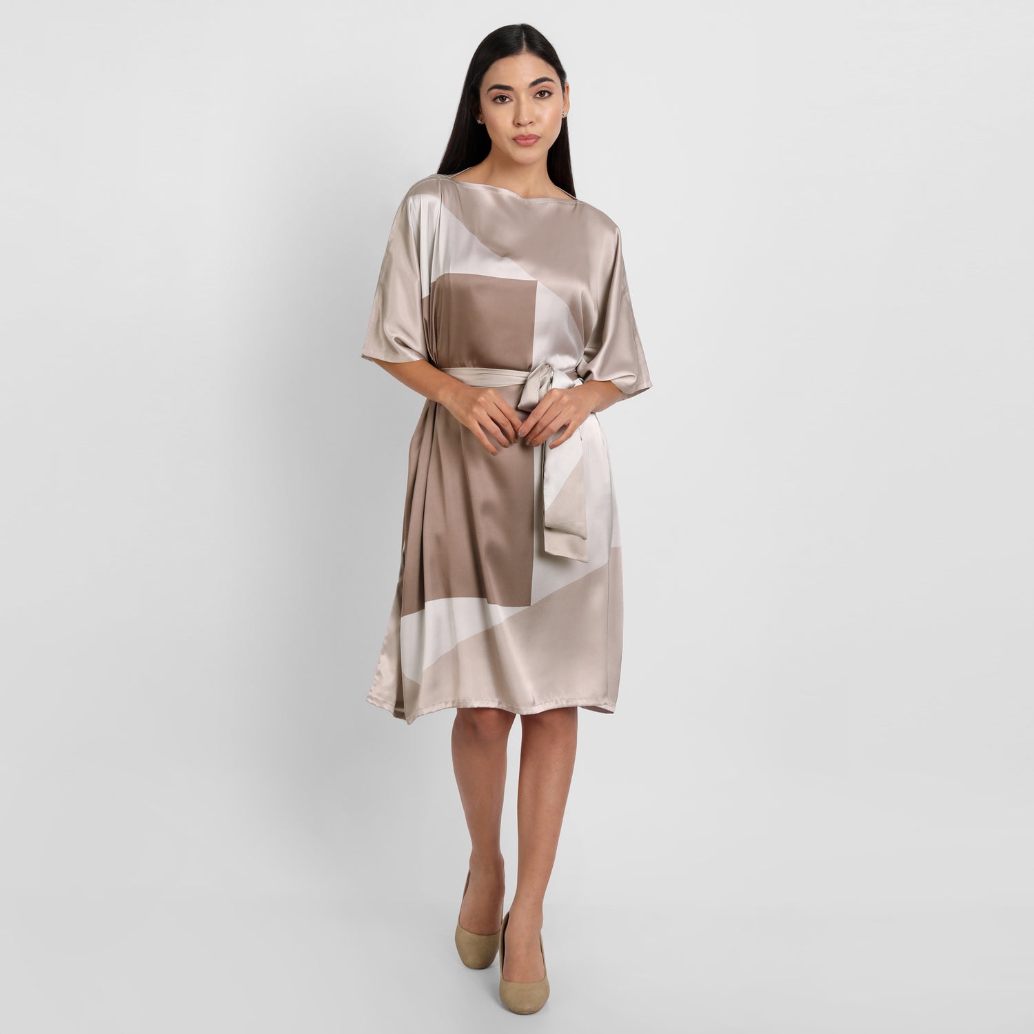 Mocha Latte Short Silk Kaftan Dress