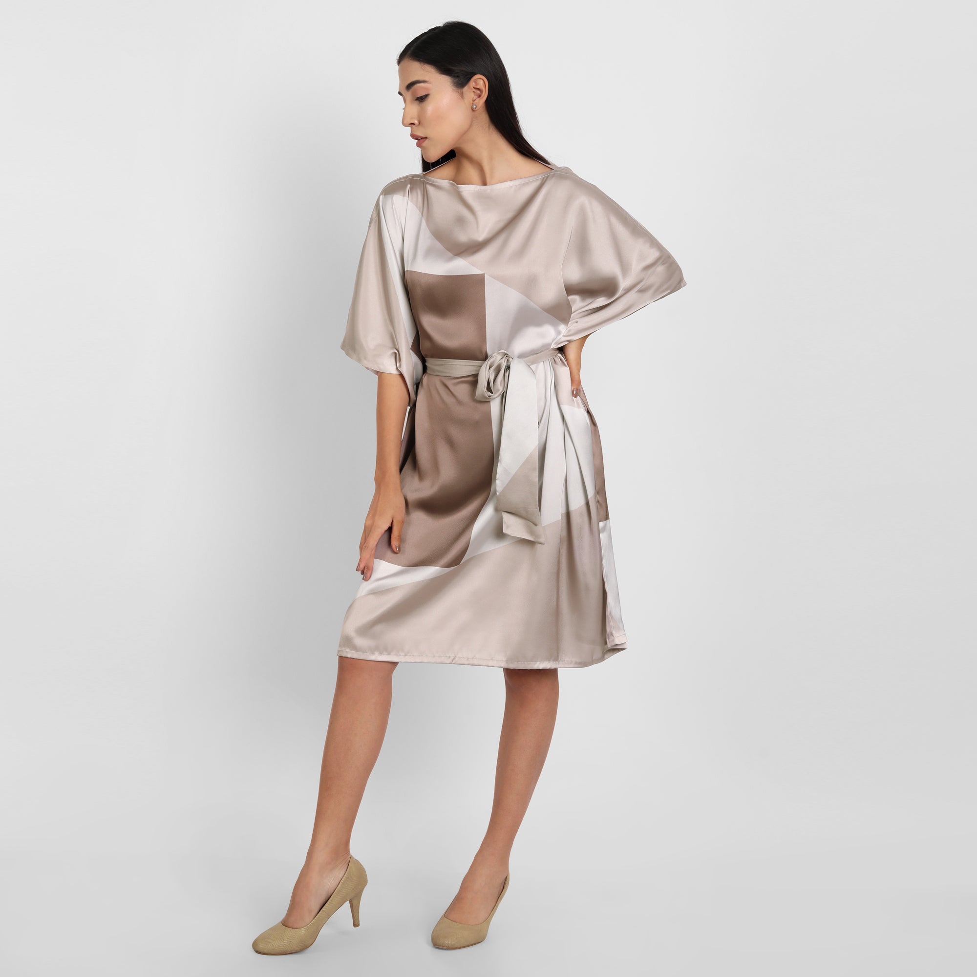 Mocha Latte Short Silk Kaftan Dress