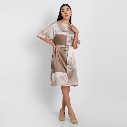 Mocha Latte Short Silk Kaftan Dress