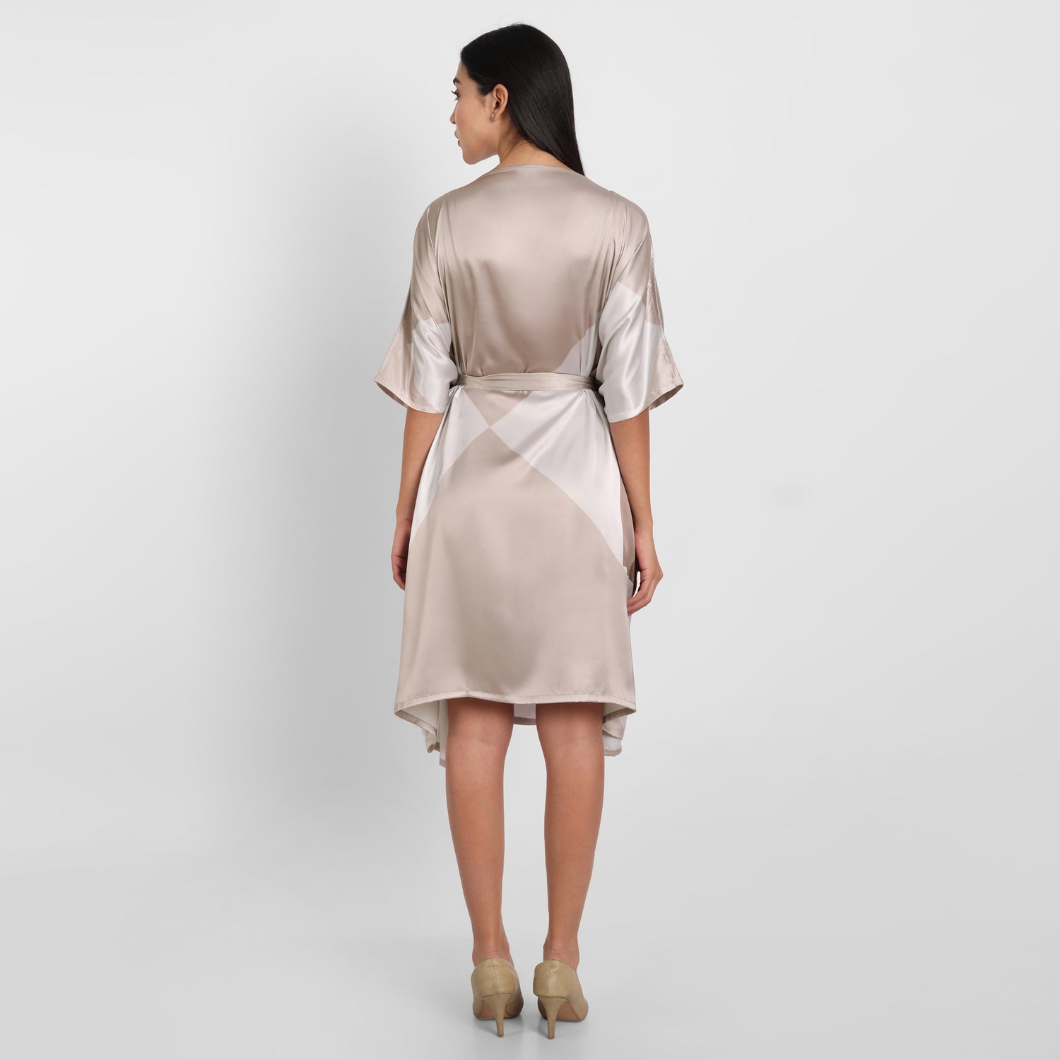 Mocha Latte Short Silk Kaftan Dress