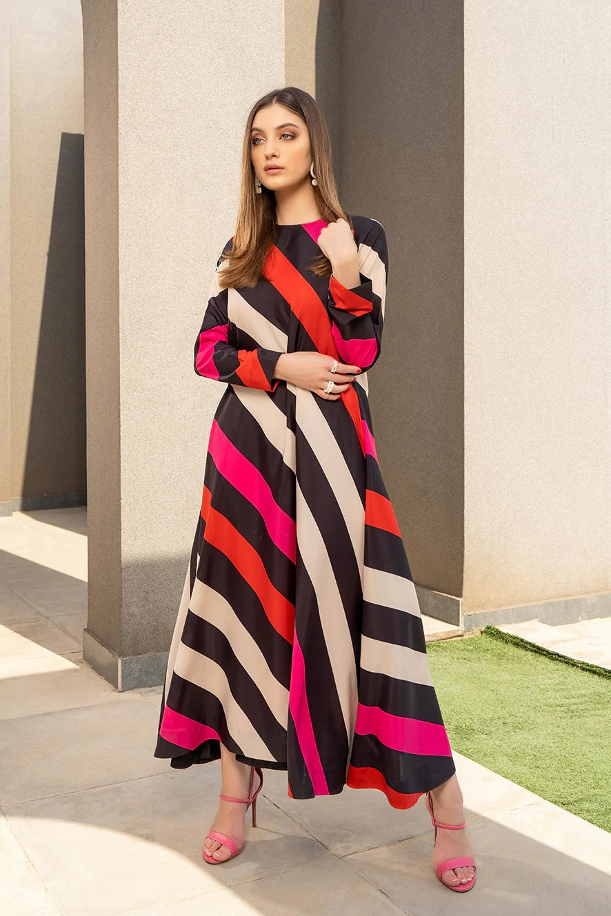 Striped Satin Silk Maxi Dress