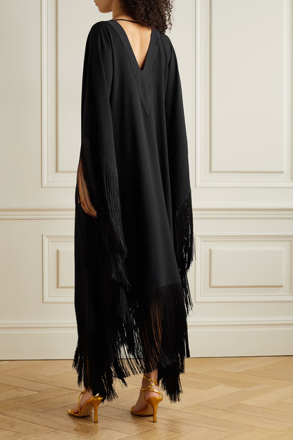 V-Neck Korean Silk Free Size  Fringe Kaftan Dress