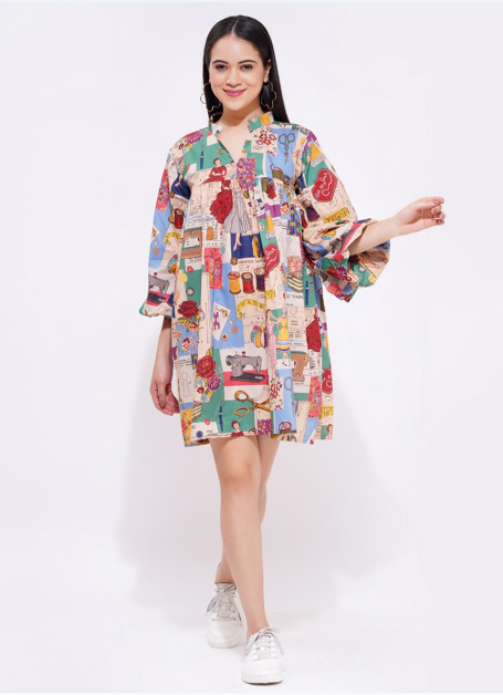 Boho Tailor Print Dress – Retro Fashion Studio Theme