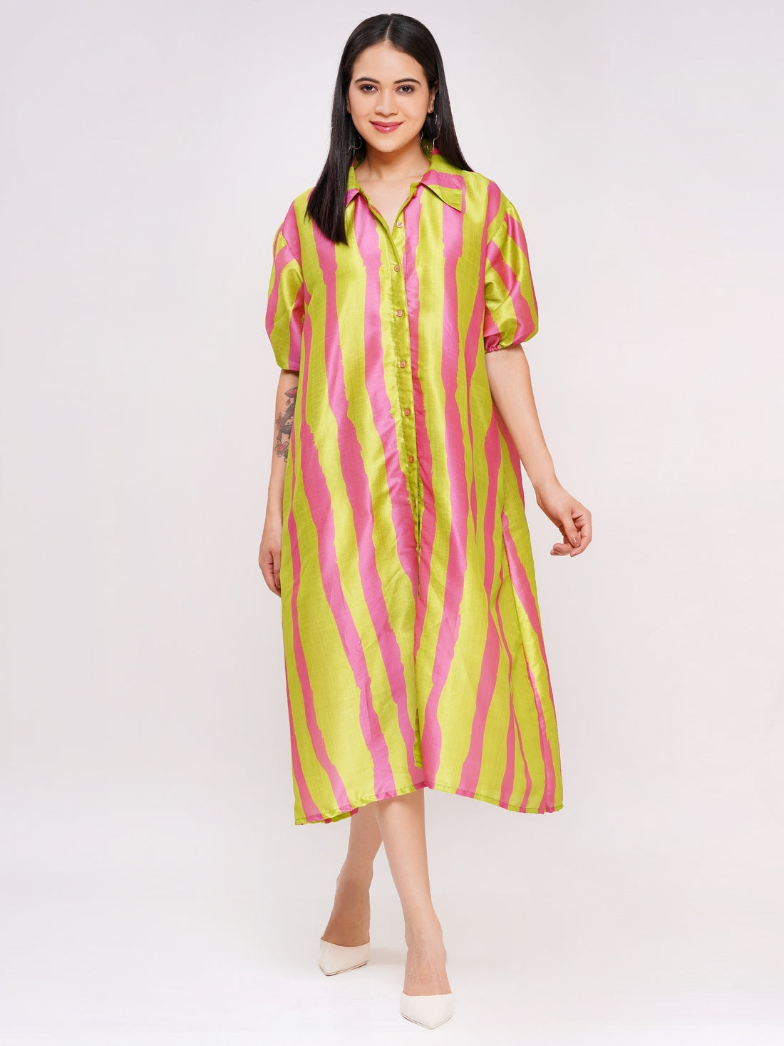 Lime Candy Stripe Shirt Dress