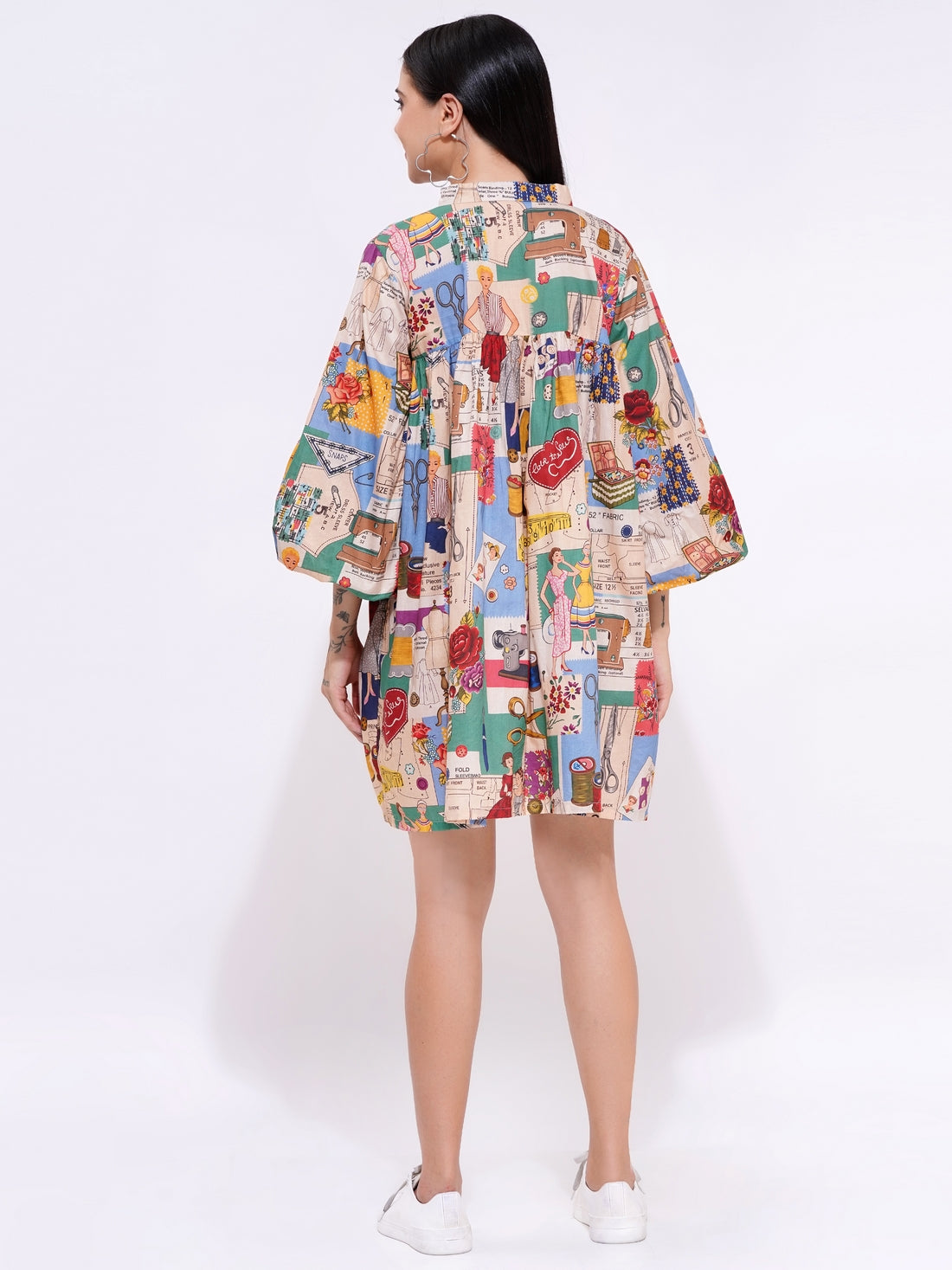 Boho Tailor Print Dress – Retro Fashion Studio Theme