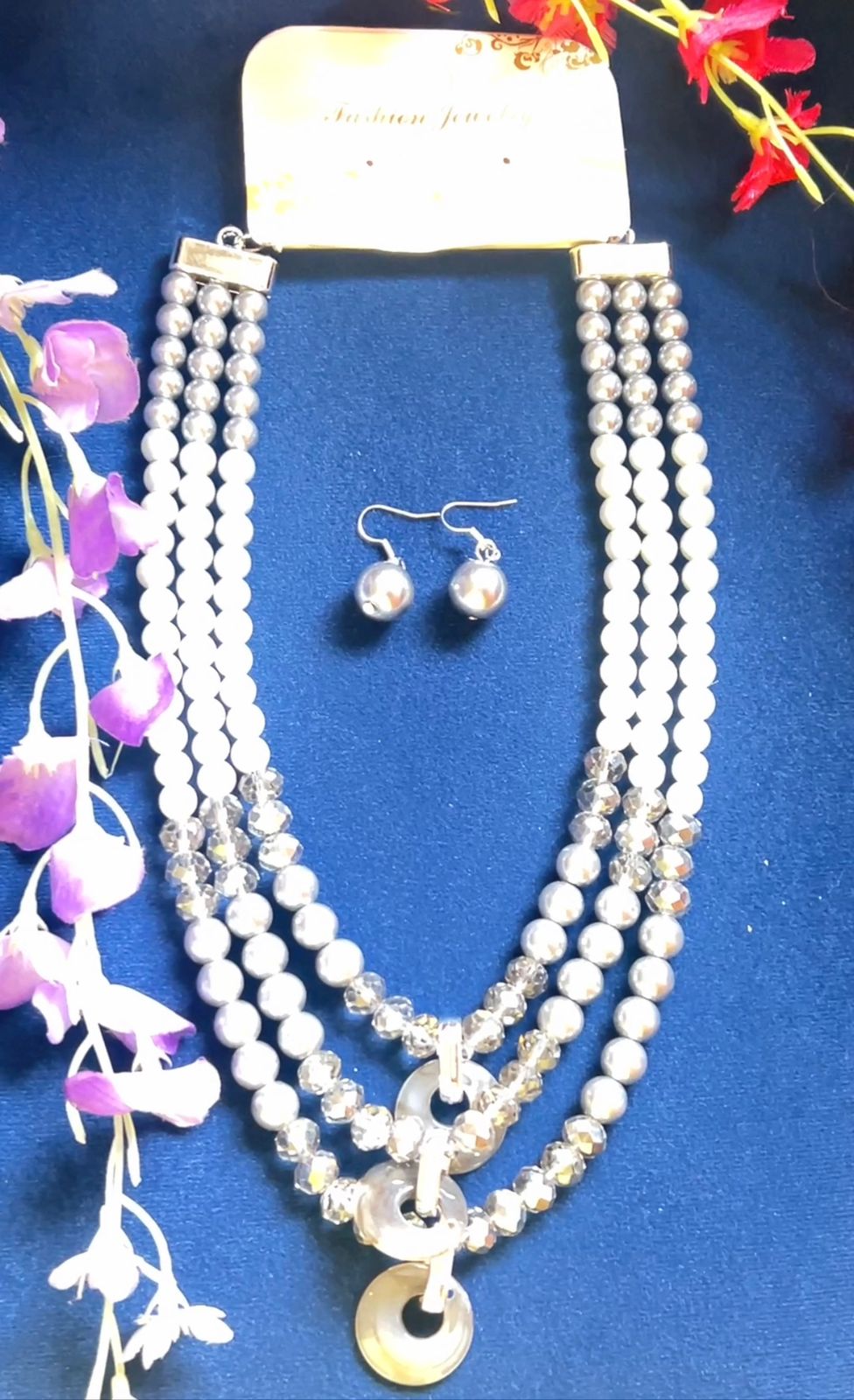 Grey &amp; White Layered Pearl Necklace