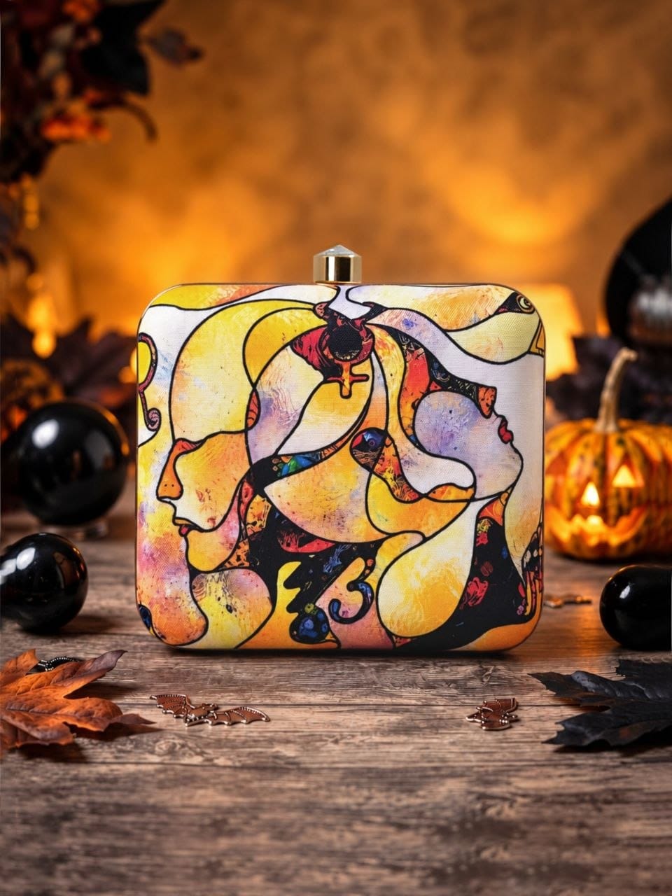 Multicolor Abstract Art Printed Clutch Bag for Women