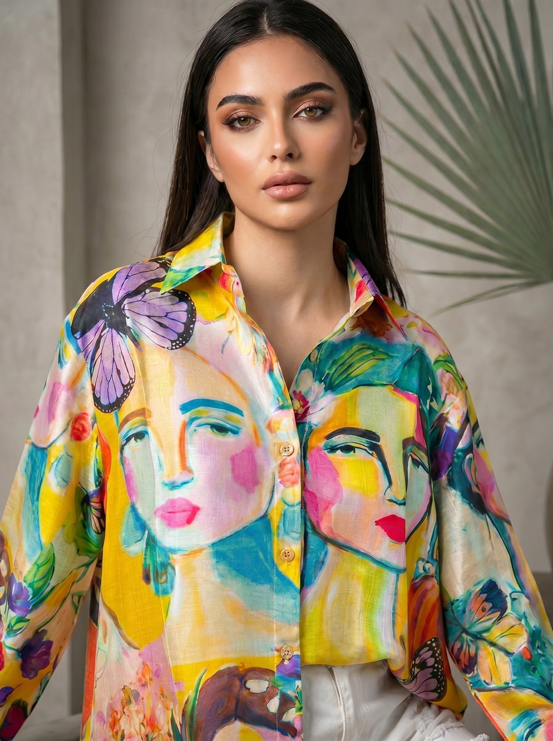 Yellow Multicolor Artistic High low  Casual Summer Shirt for Women