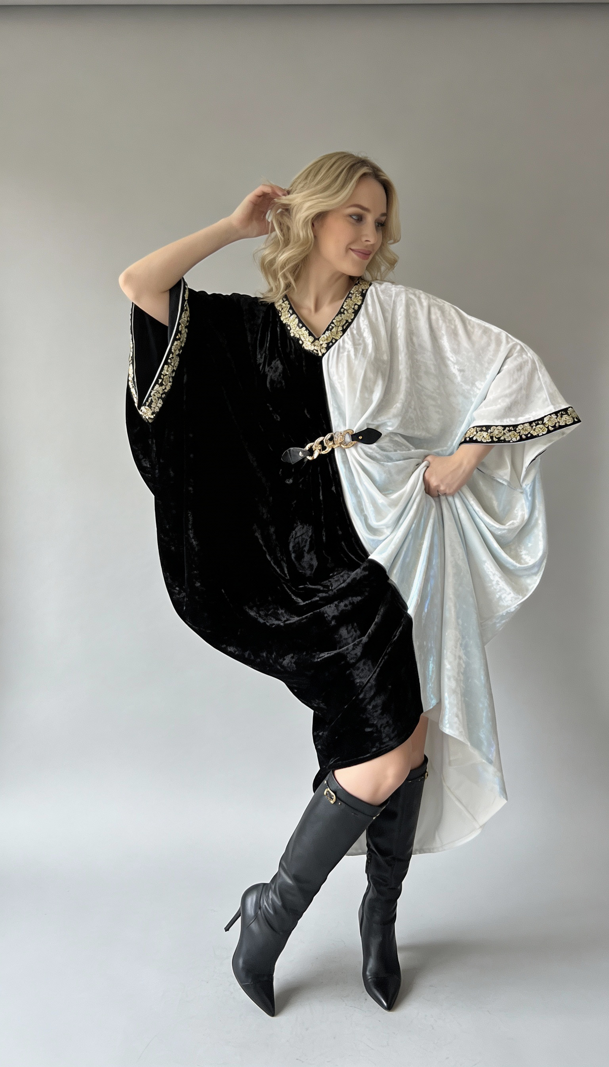 Monochrome Luxe Velvet Dress