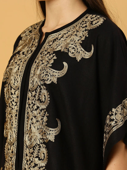 Floral Embroidery Black Pheran Shrug