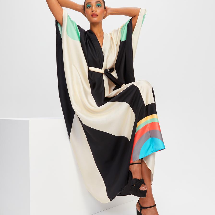 Soft Satin Silk Multicolor Kaftan Dress  Full-Length