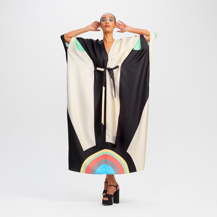 Soft Satin Silk Multicolor Kaftan Dress  Full-Length