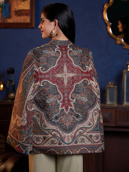 Woven Jamawar Designer Luxury Cape Jacket for Women | Multicolor