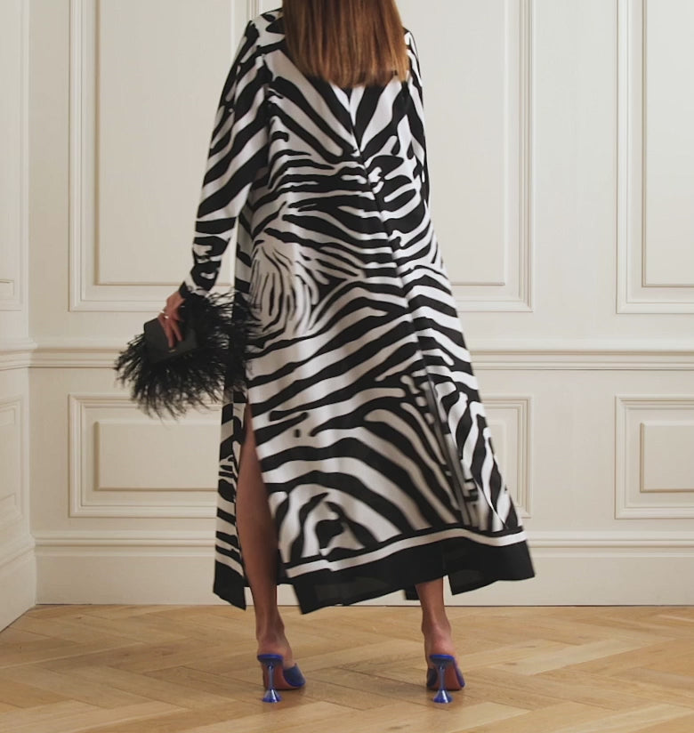 Minimal Korean BSY Long Length Black and White Stripes Kaftan Top Dress