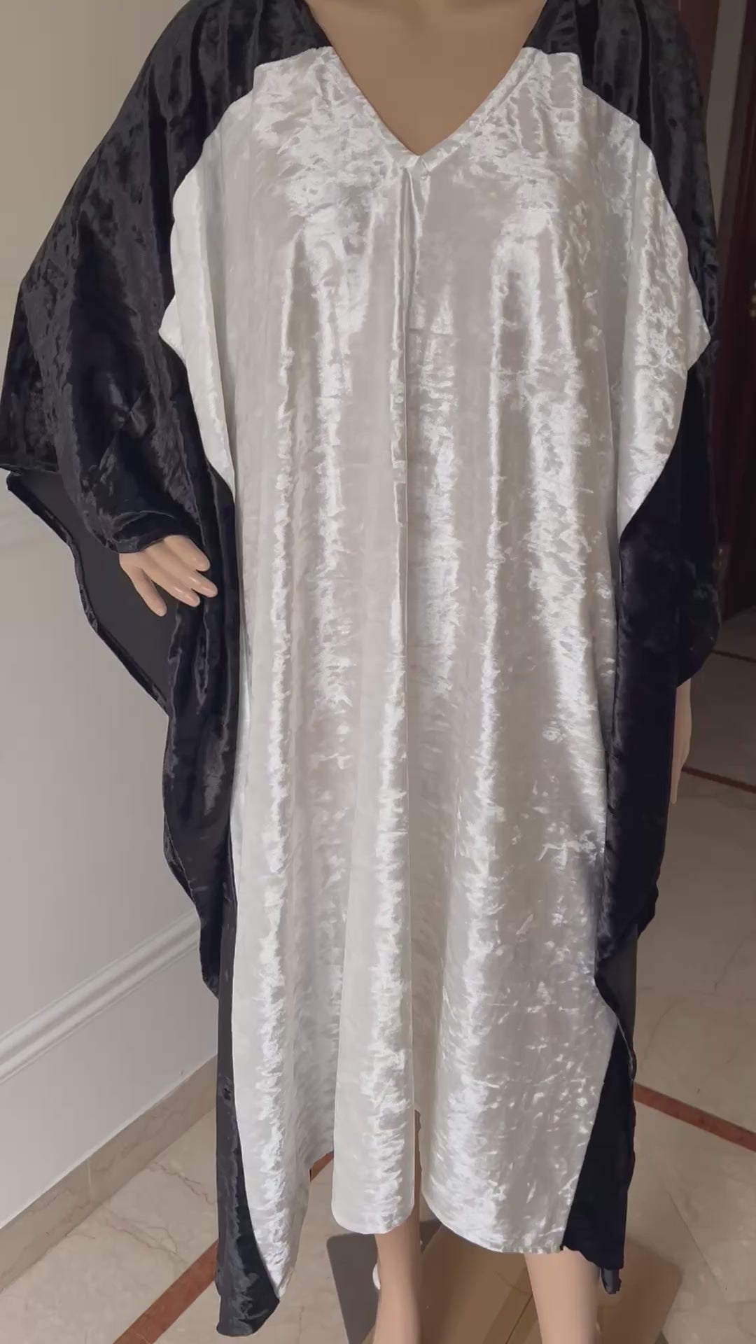 Elegant Black and White Velvet Kaftan