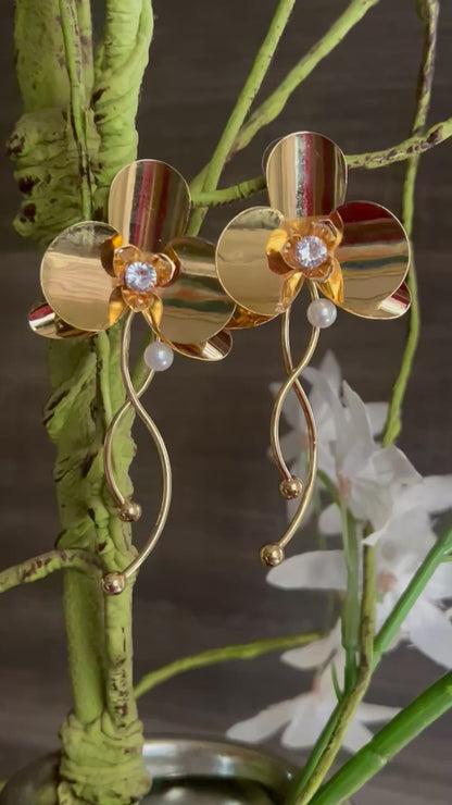 Golden Orchid Elegance Drop Earrings