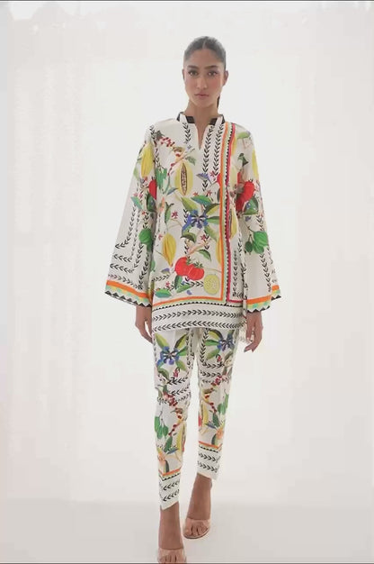 Tropical Fruit &amp; Floral Print Two-Piece Set
