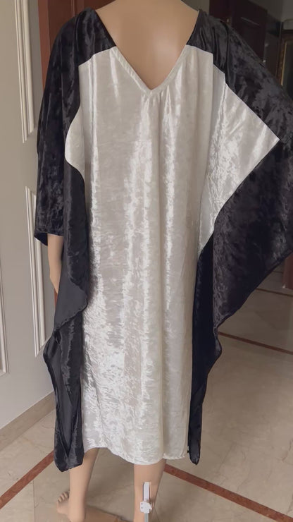 Elegant Black and White Velvet Kaftan