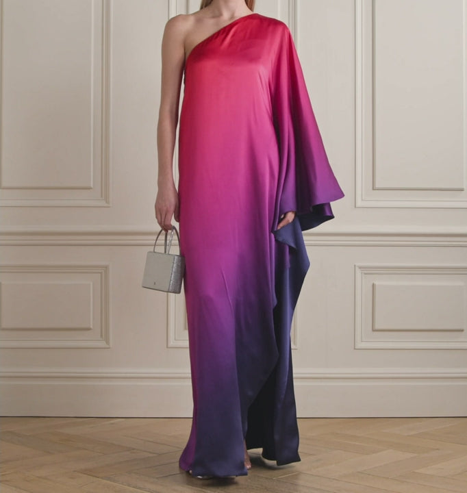 Lux Satin Off Shoulder Purple Color Dress