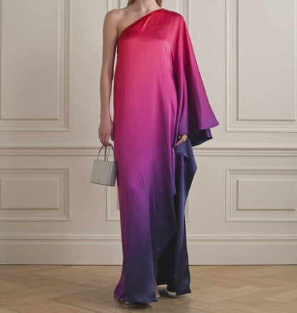 Lux Satin Off Shoulder Purple Color Dress