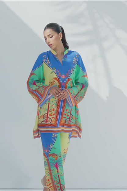 Multicolor Printed Tunic &amp; Trousers Set