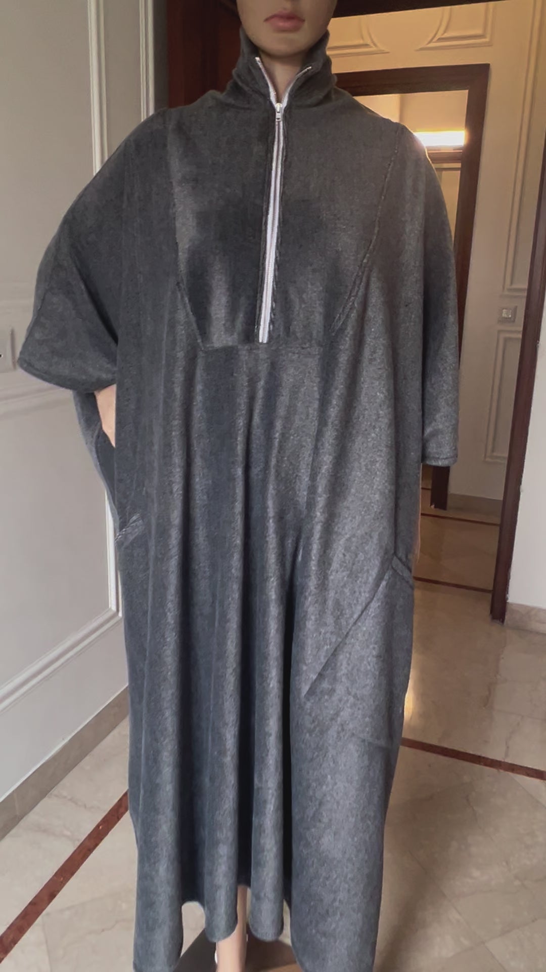 Zippered Woolen Kaftan Dress