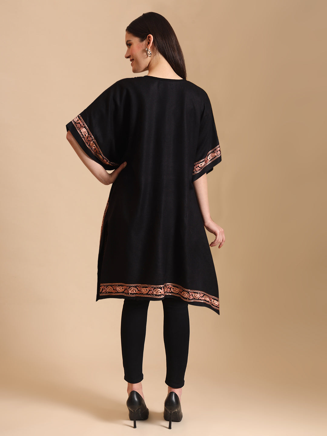 Kashmiri Embroidery Black Pheran Shrug